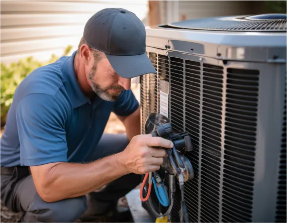 HVAC technician servicing an air conditioner to improve cooling performance